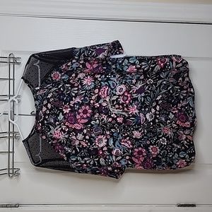 Woman's Floral Top with mesh peekaboo shoulders New